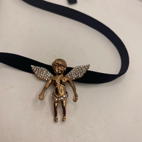 Vintage Guardian Angel Cherub Velvet Choker Necklace - Picture 6 of 8